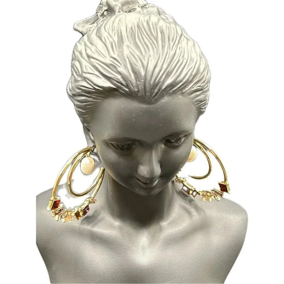 Vince Camuto Fall Crystal Colors Pearl Accent Large Double Open Hoop Earrings - Picture 3 of 4